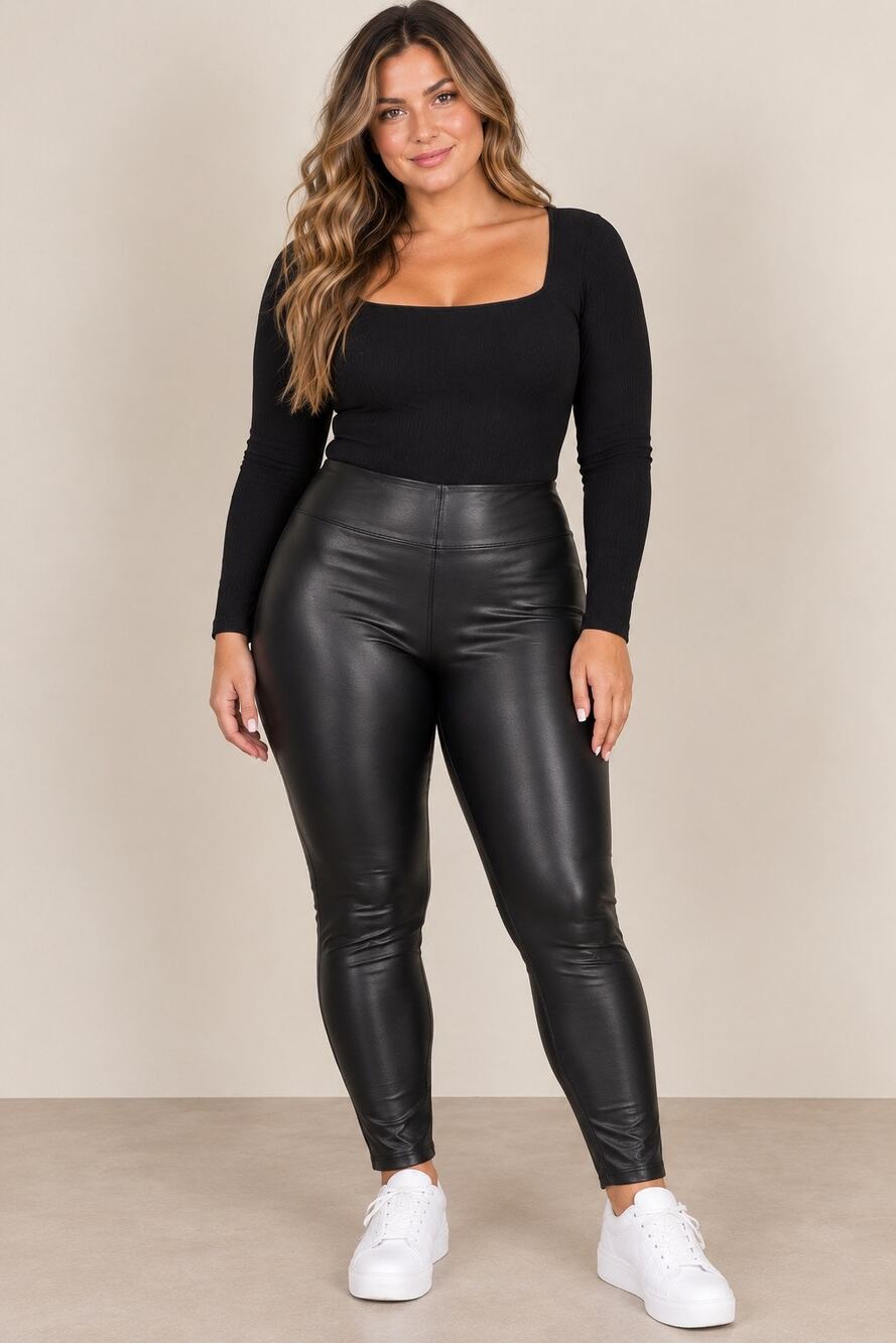 NWT HUE Leatherette High Rise Faux Leather Leggings Black 2X